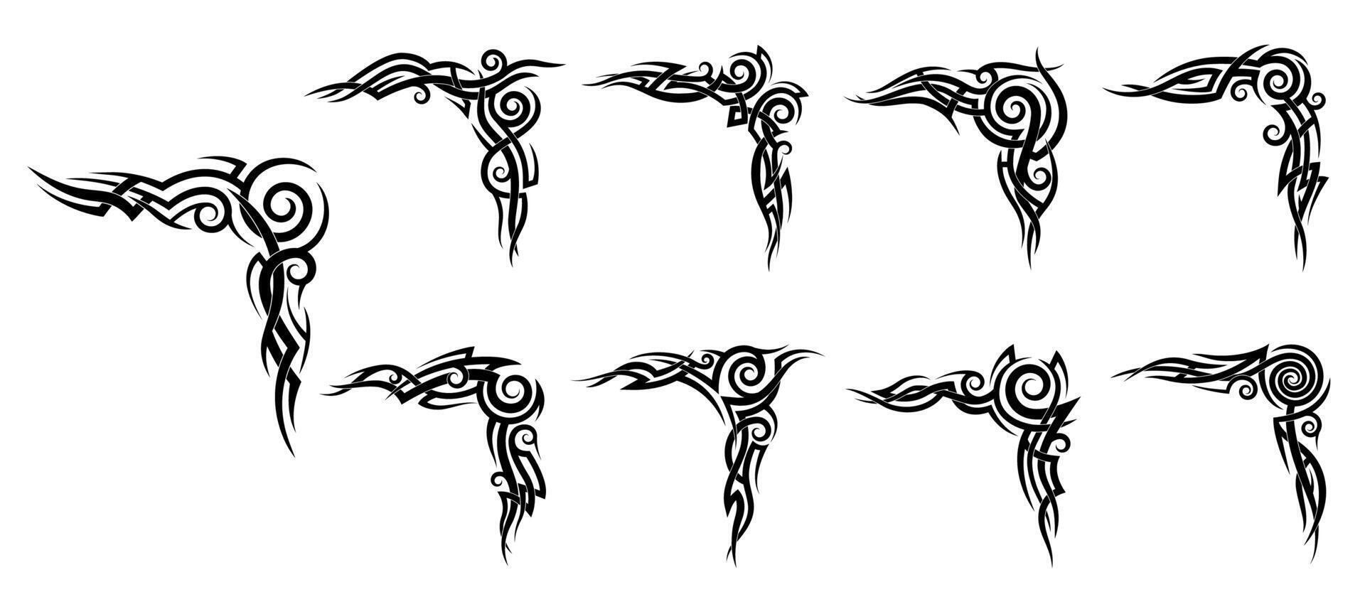 Black celtic and maori tribal tattoos set vector