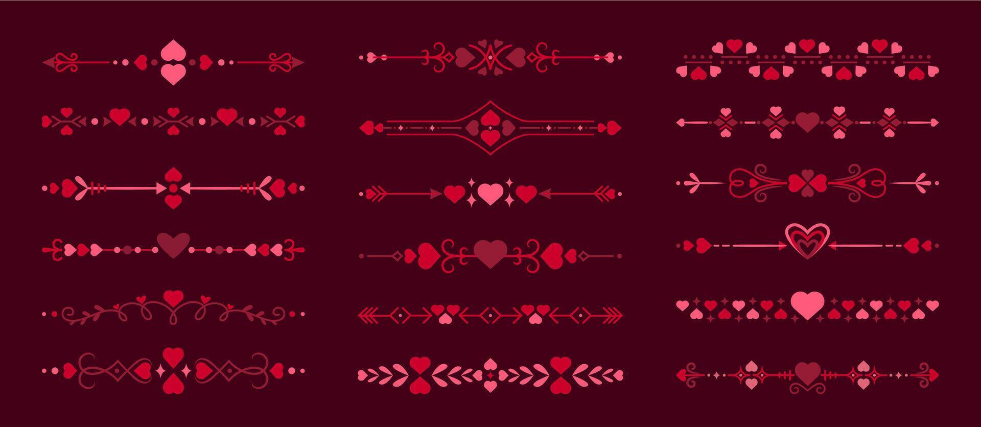 Heart dividers set, Valentine day or wedding love vector