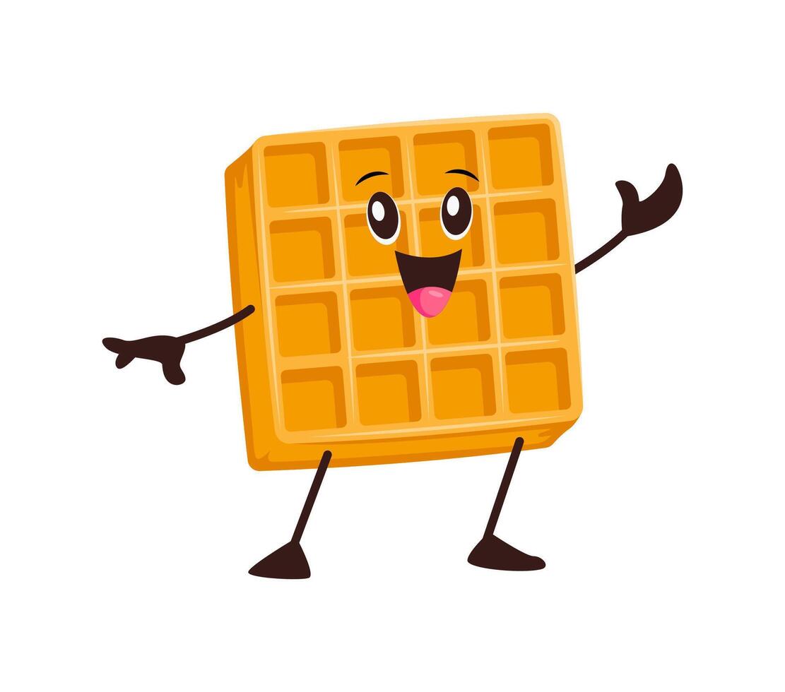 Cartoon funny Belgian waffle fast food character vector
