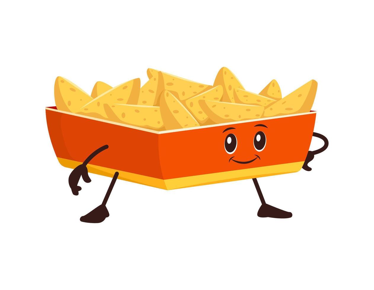 Cartoon fried potato wedges fast food character. vector
