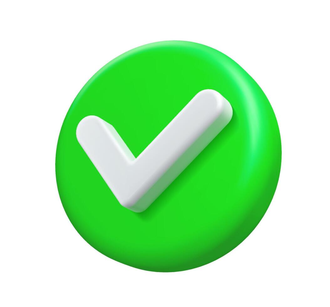 3d check icon, checklist tick, green done mark vector