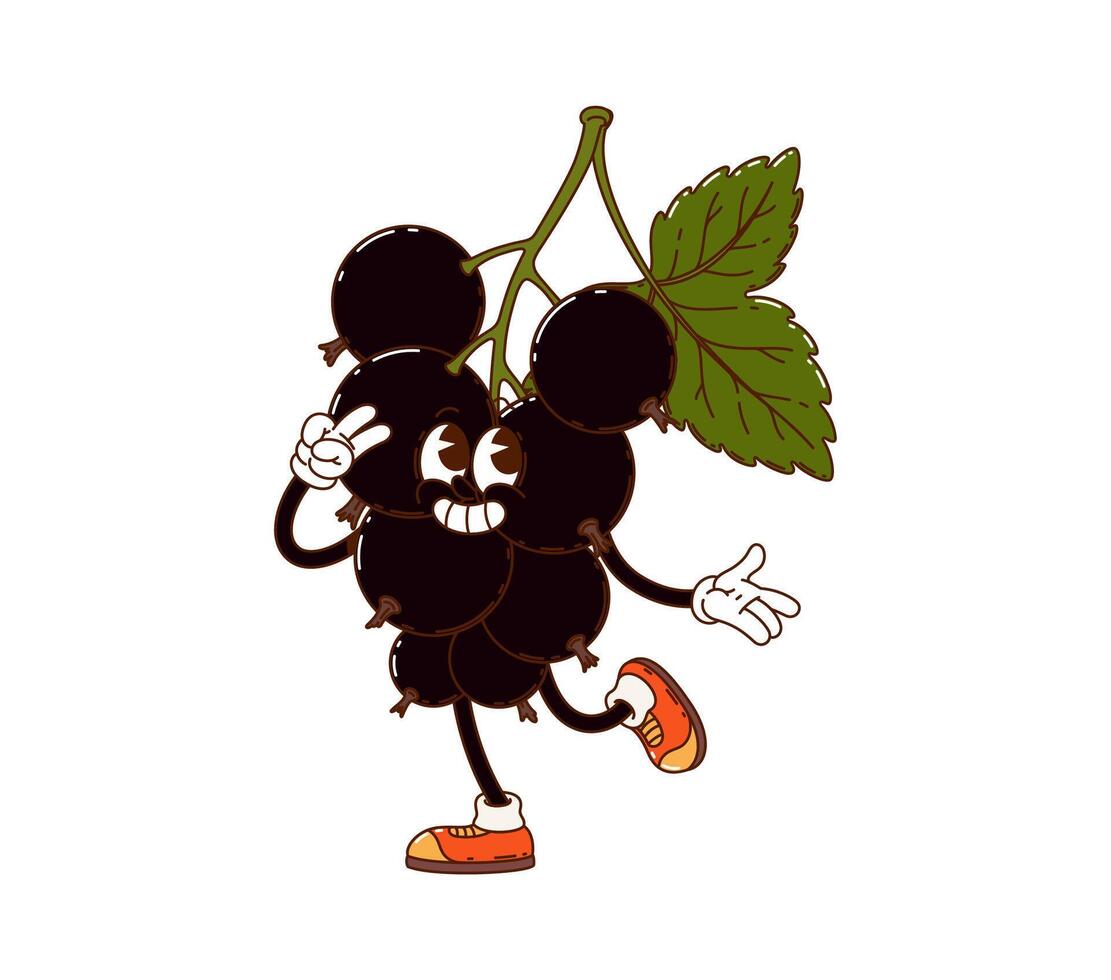 Cartoon groovy blackcurrant berry funny character vector