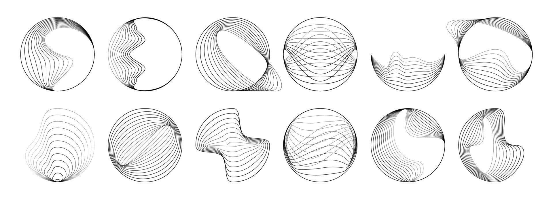 Isolated line round geometric spiral shapes set vector