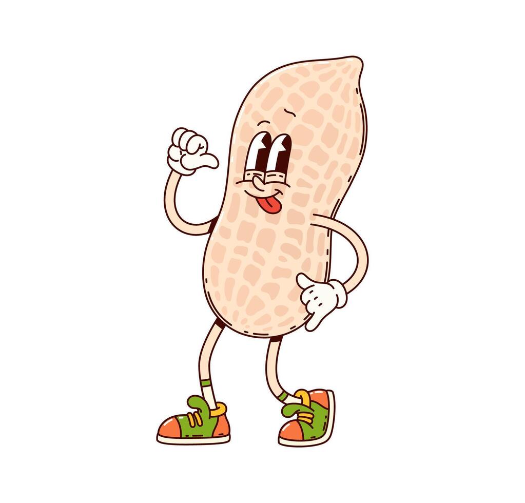 Cartoon groovy peanut nut character is smiling vector