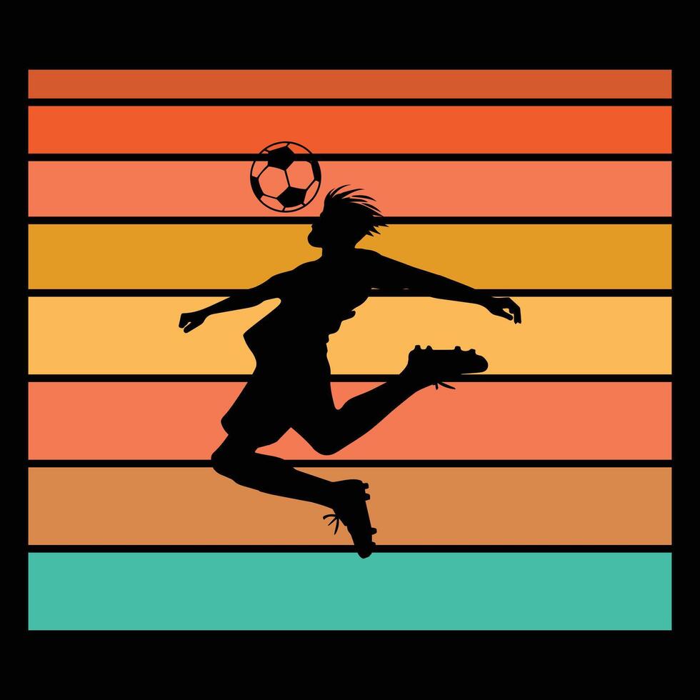 Sunset Soccer Player Silhouette with Retro Theme vector