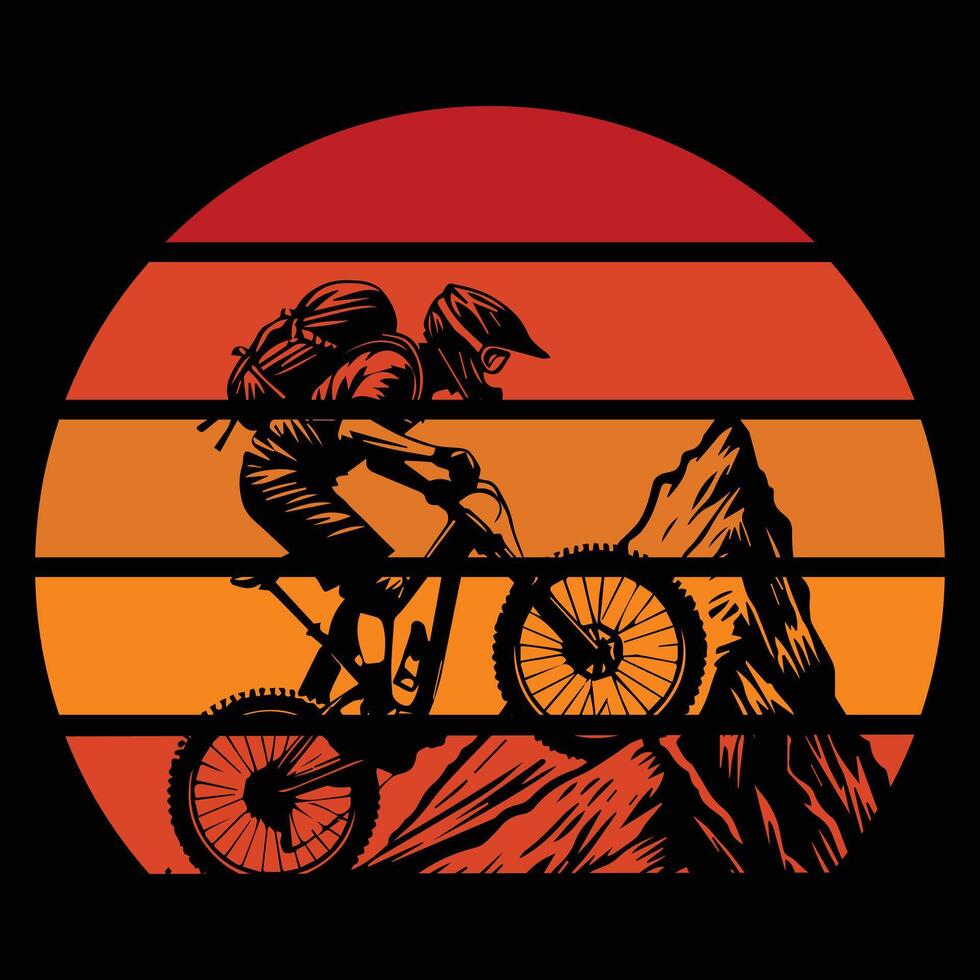 Retro Inspired Mountain Biker Silhouette Design vector