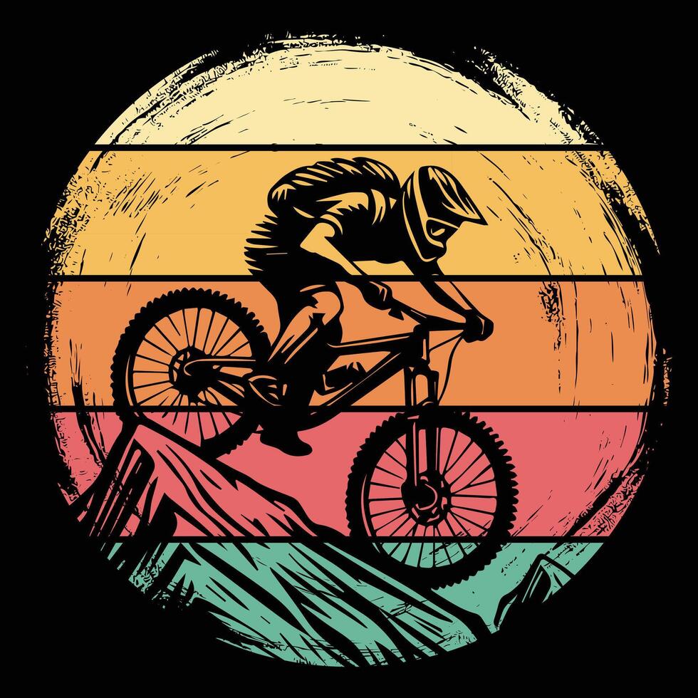 Retro Sunset Bicyclist Silhouette Artwork vector