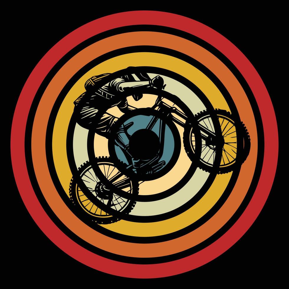 Retro Sunset Scene with Biker Silhouette vector