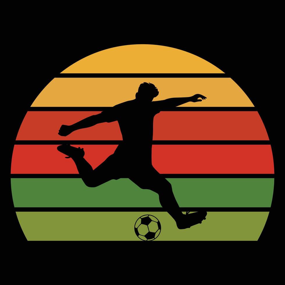 Retro Soccer Scene with Silhouette and Sunset vector