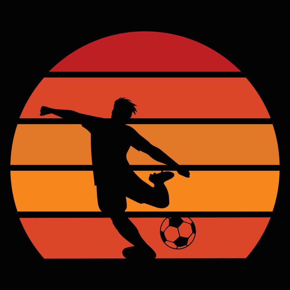 Vintage Sunset Soccer Silhouette Design vector