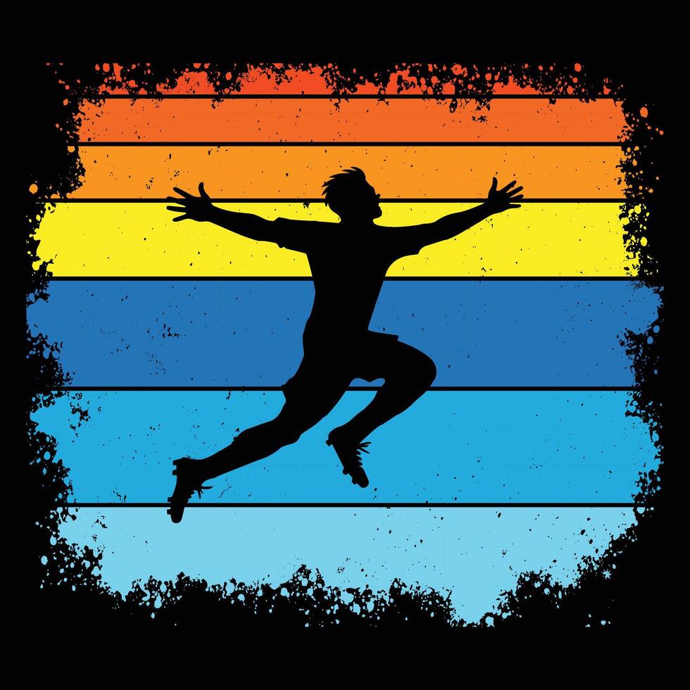Retro Inspired Soccer Player Silhouette with Sunset vector
