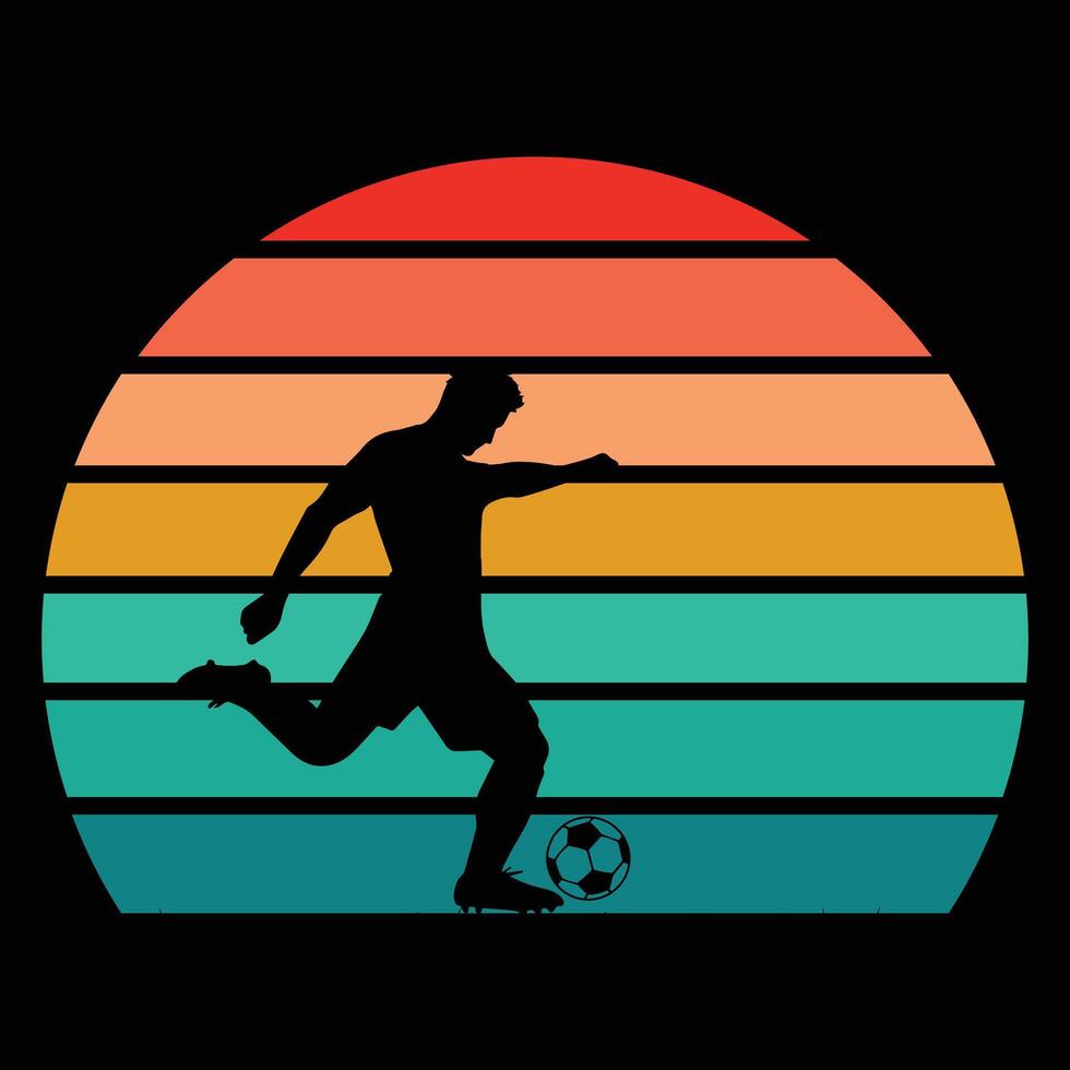 Retro Soccer Illustration with Silhouette and Sunset vector