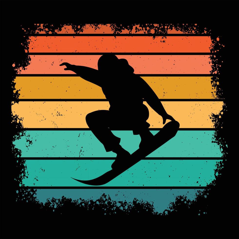 Skiing Sport Silhouette in a Warm Sunset Retro Setting vector