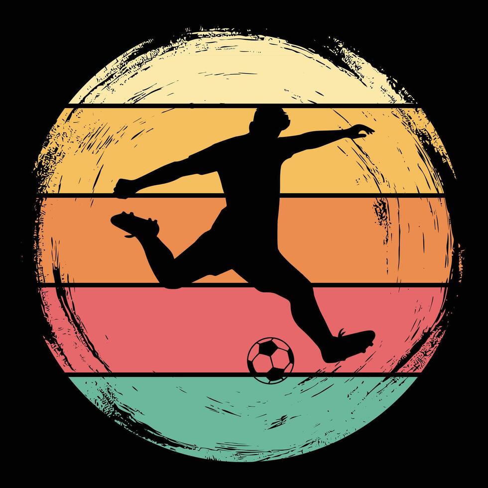 Sunset and Soccer Silhouette Retro Illustration vector