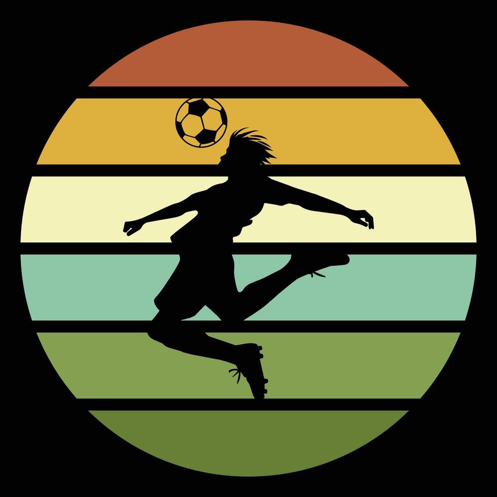 Vintage Soccer Sunset with Player Silhouette vector