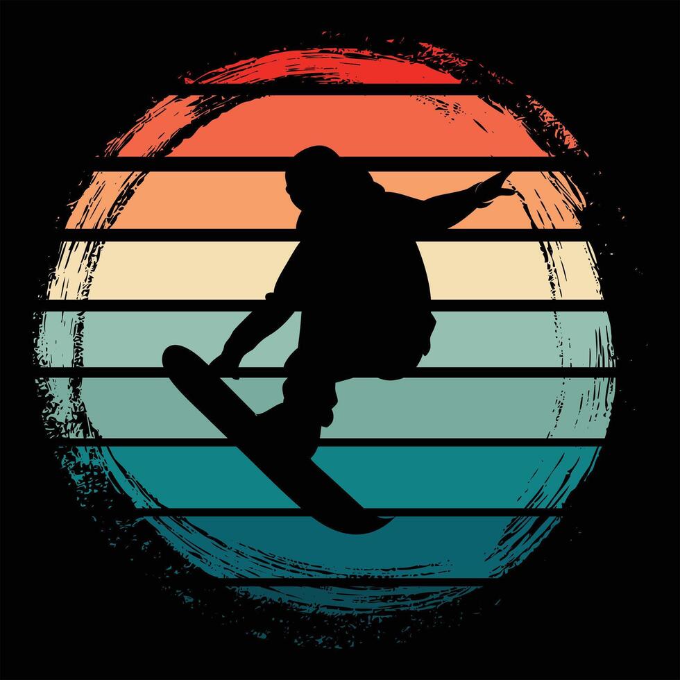 Retro Sunset with Skiing Sport Silhouette in the Horizon vector