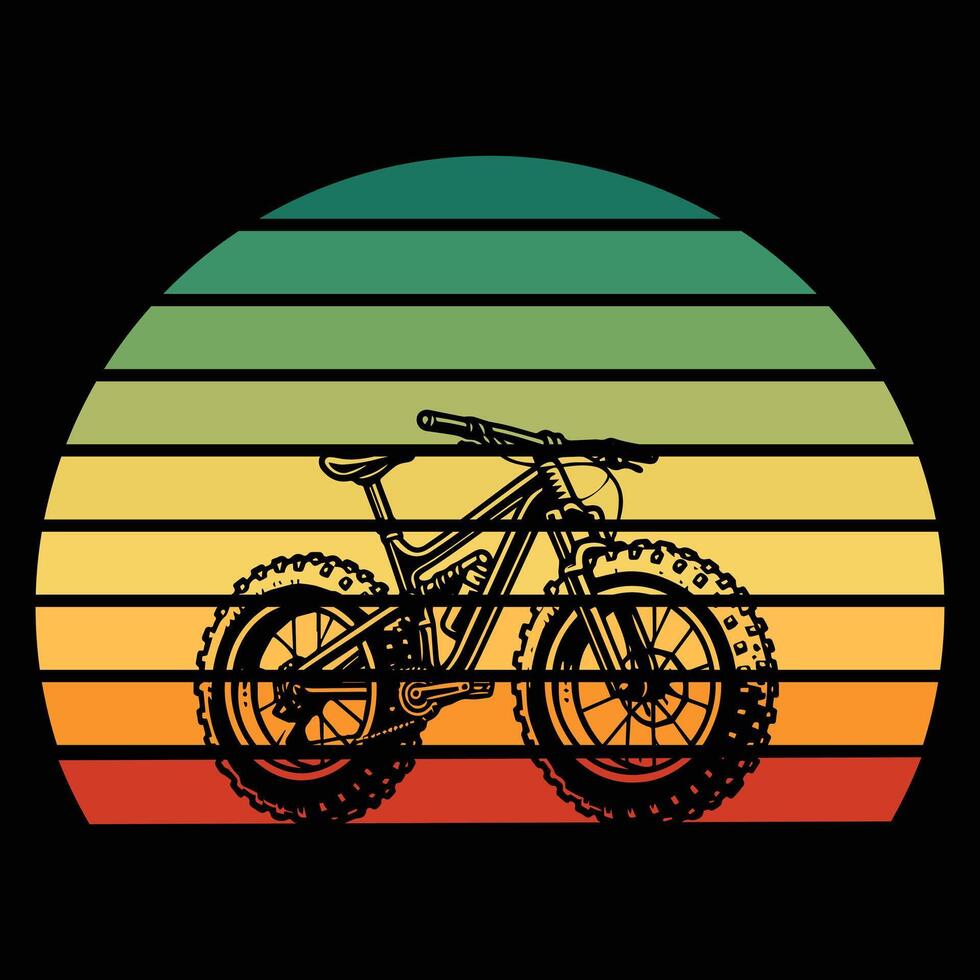 Vintage Sunset with Mountain Biker Silhouette vector