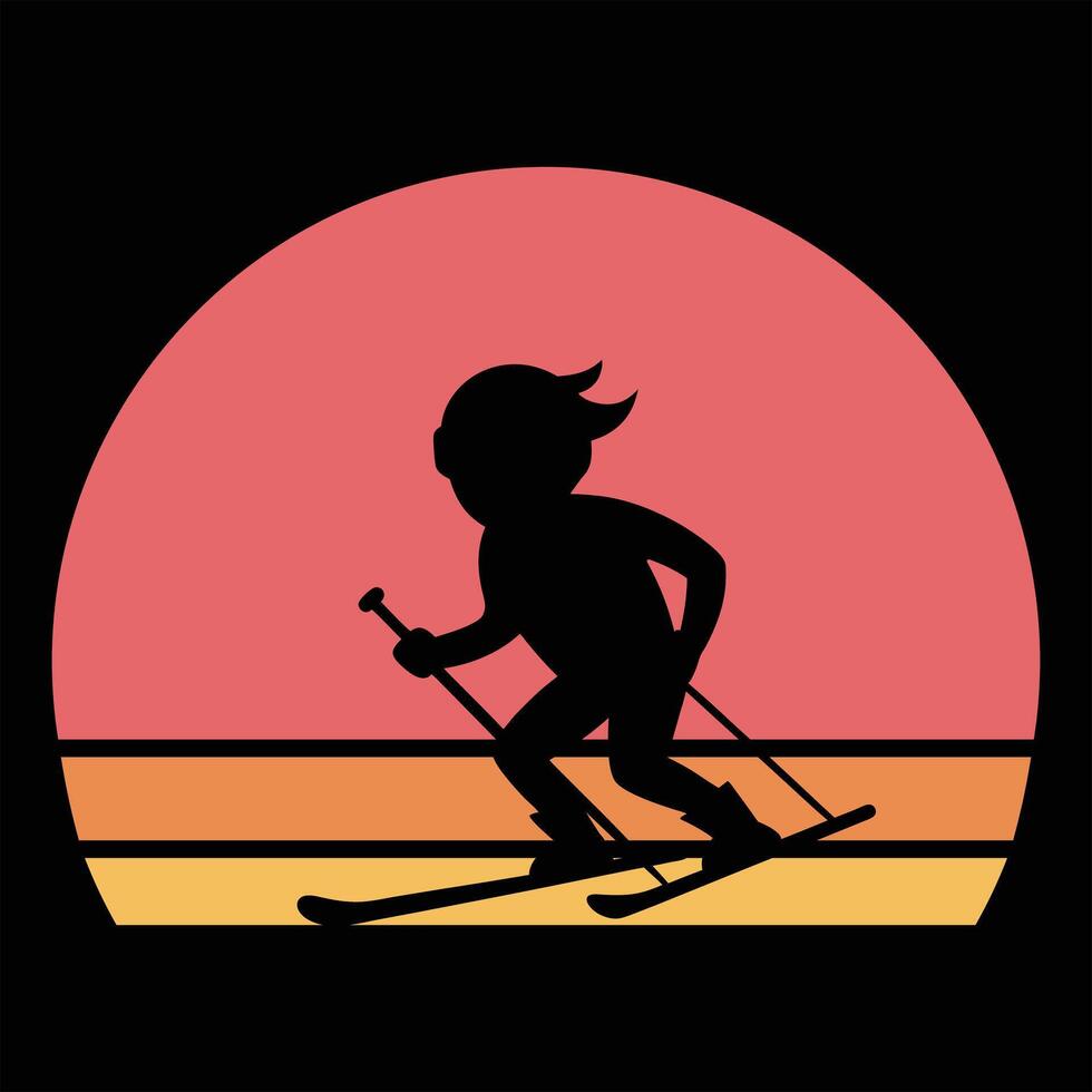 skiing clipart design with retro art vector