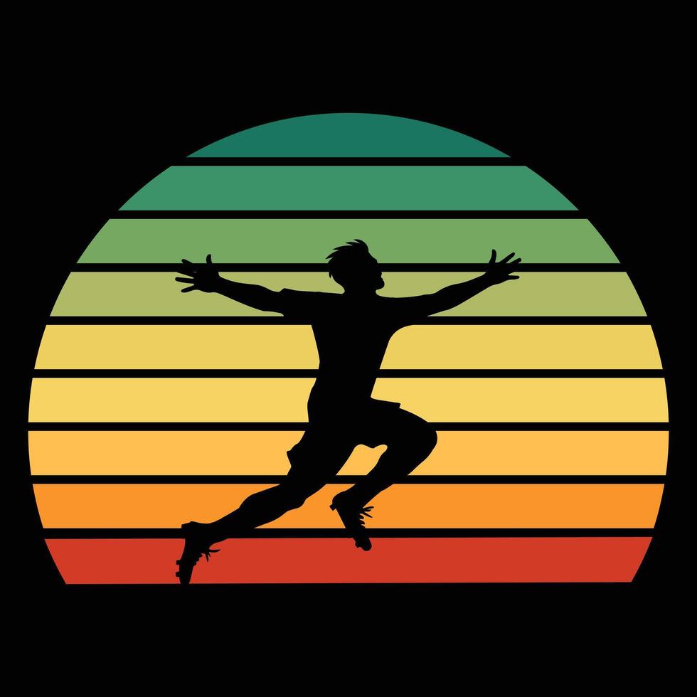Sunset and Soccer Player Silhouette Retro Style vector
