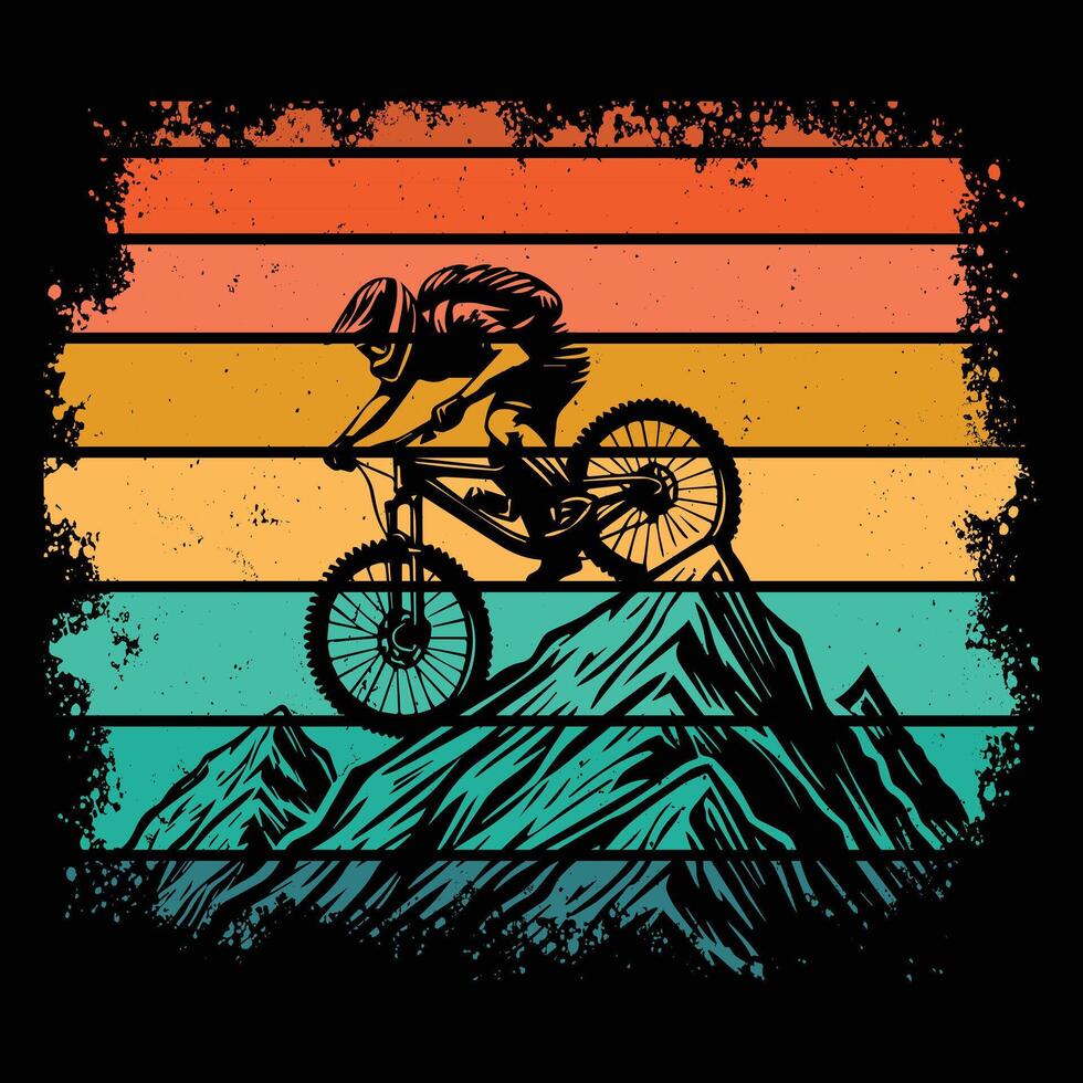 Mountain Biker Silhouette with Retro Sunset Vibes vector