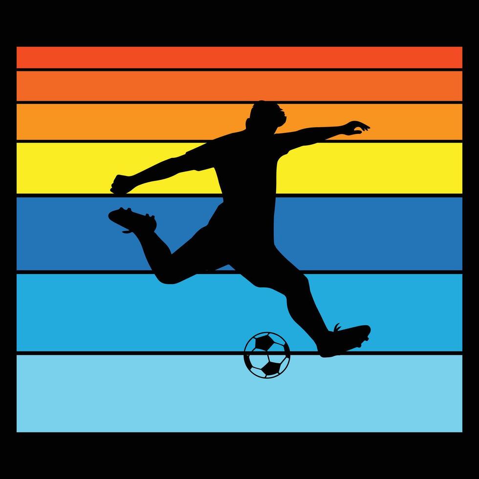 Retro Sunset with Soccer Player Silhouette Art vector
