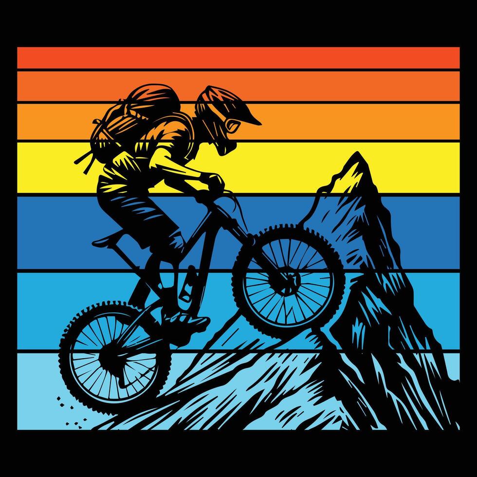 Sunset Horizon with Mountain Biker Silhouette vector