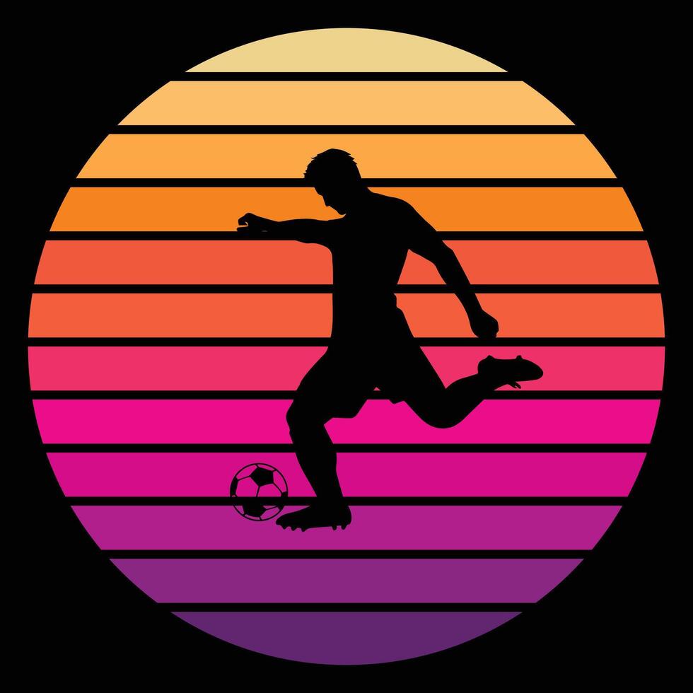 Soccer Silhouette in Front of a Retro Sunset vector
