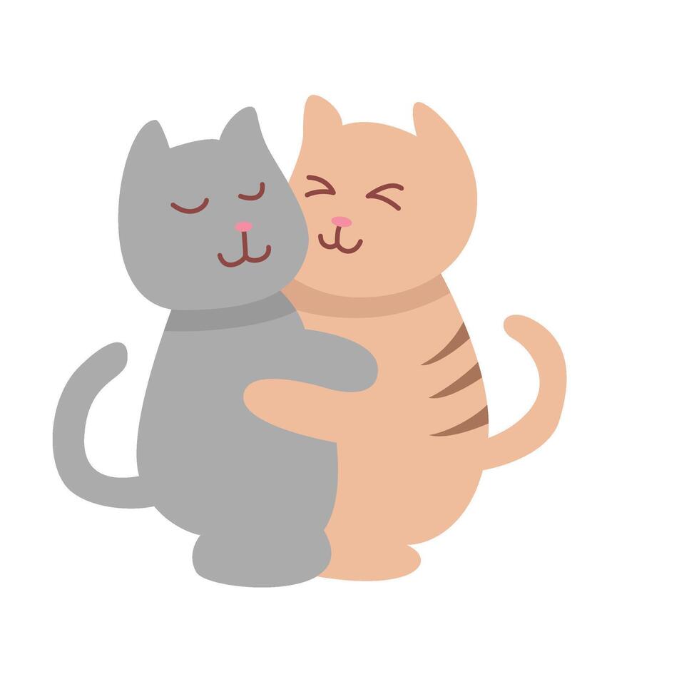 Cute cats hugging Flat Valentine Illustration vector