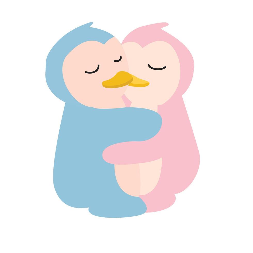 Cute penguins hugging Flat Valentine Illustration vector