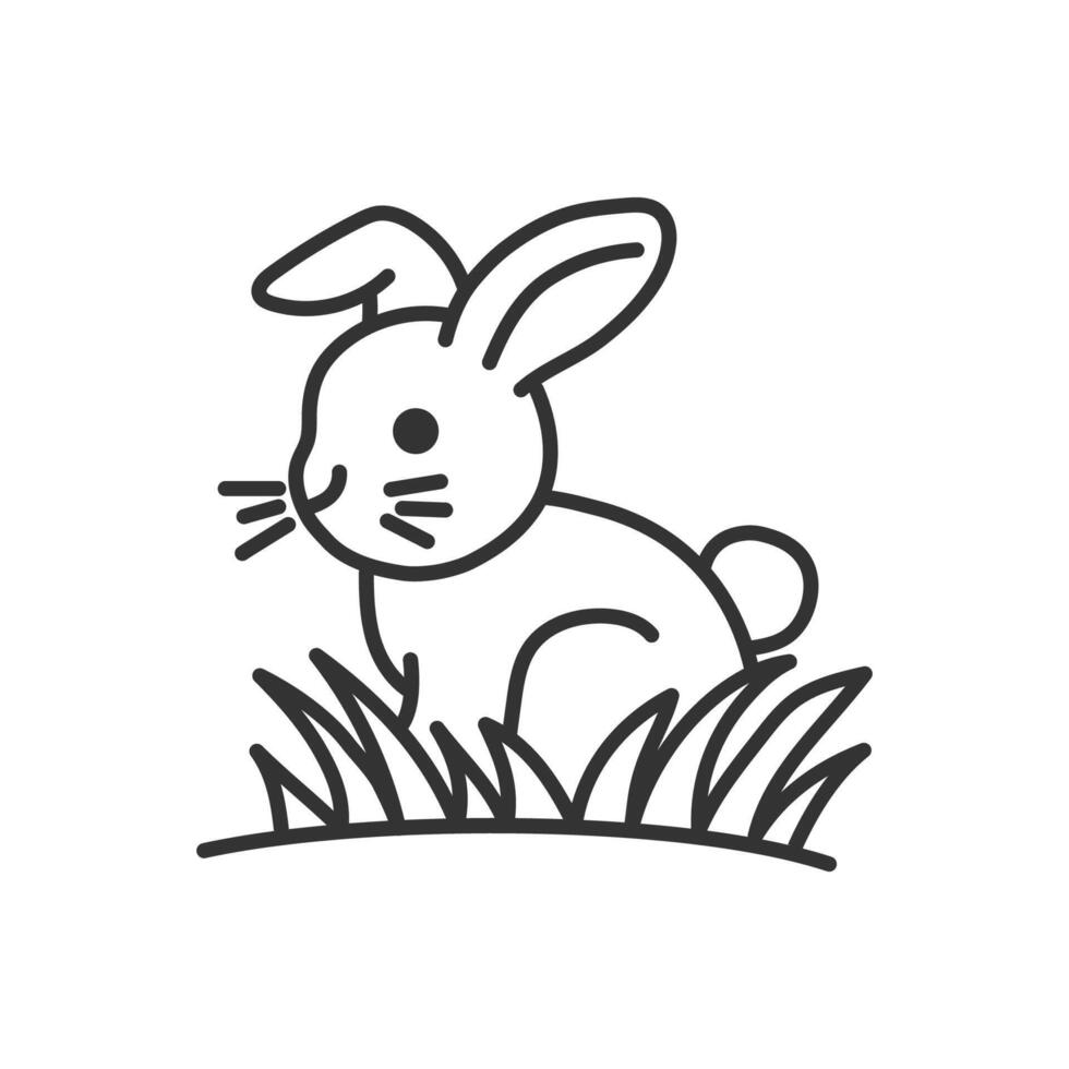 Rabbit animal with grass line icon isolated illustration. vector