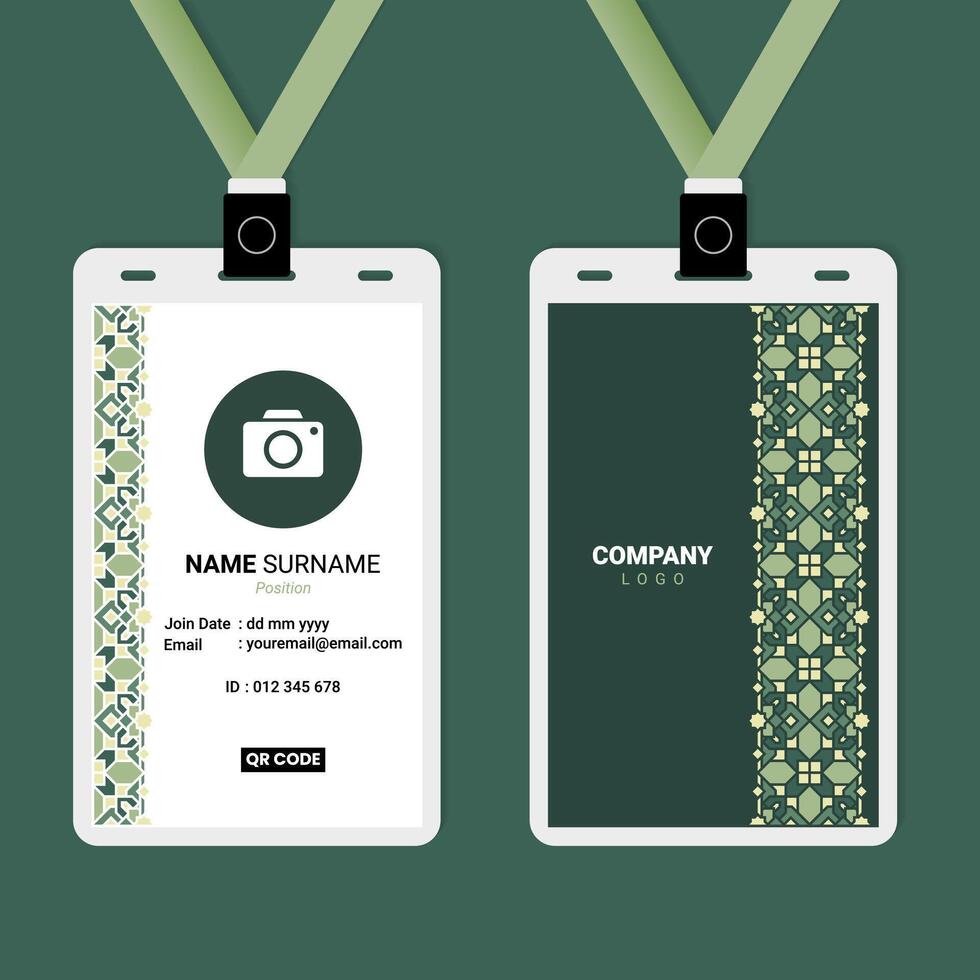 ID Card Design with Green Pastel Islamic Vertical Ornament Tape vector