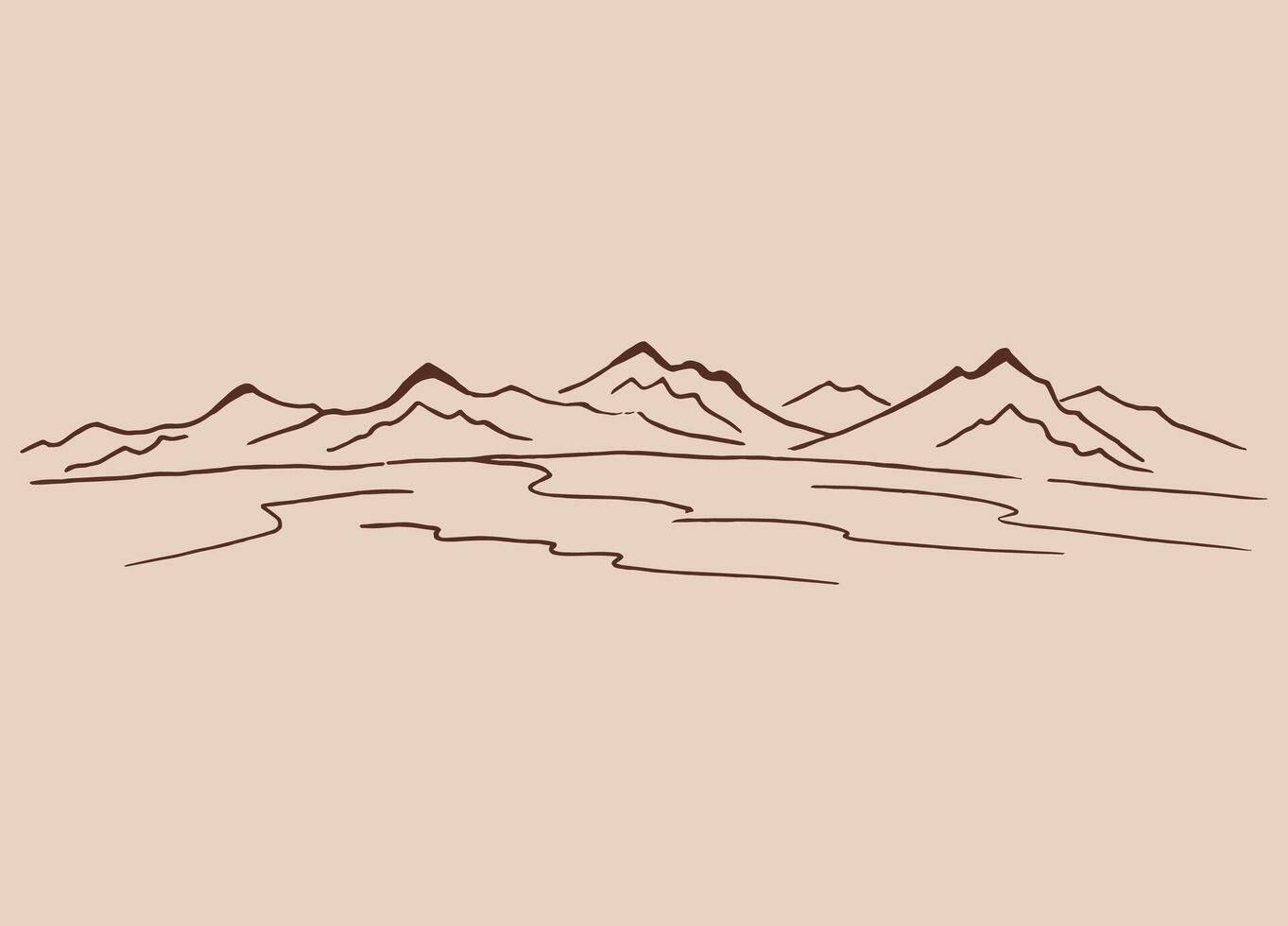 Landscape with mountains. Hand drawn illustration vector