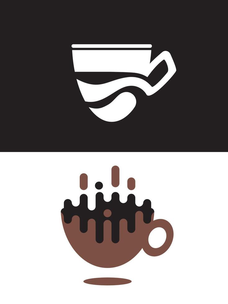 Logo for a cafe. A cup of coffee. Fragrant coffee in a mug. Music vector