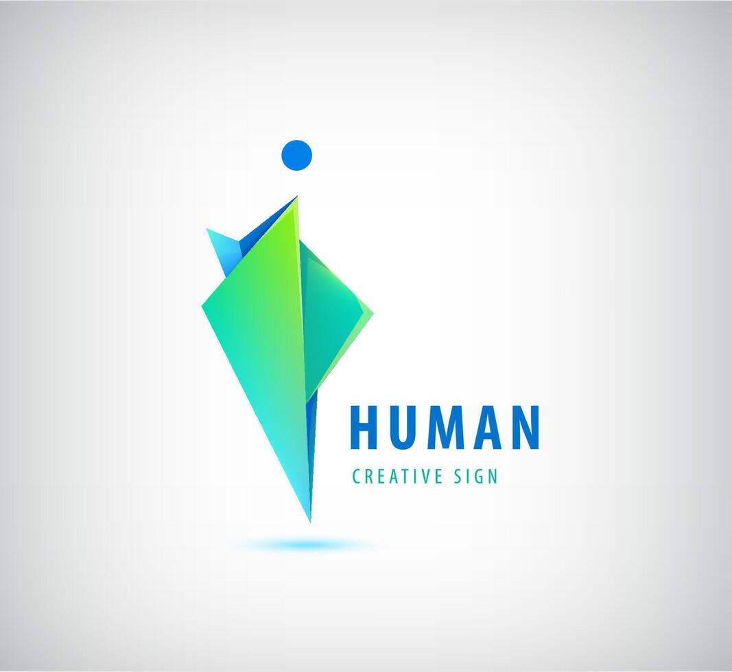 man logo, human body faceted geometric stylized human. Leader, winner logo vector