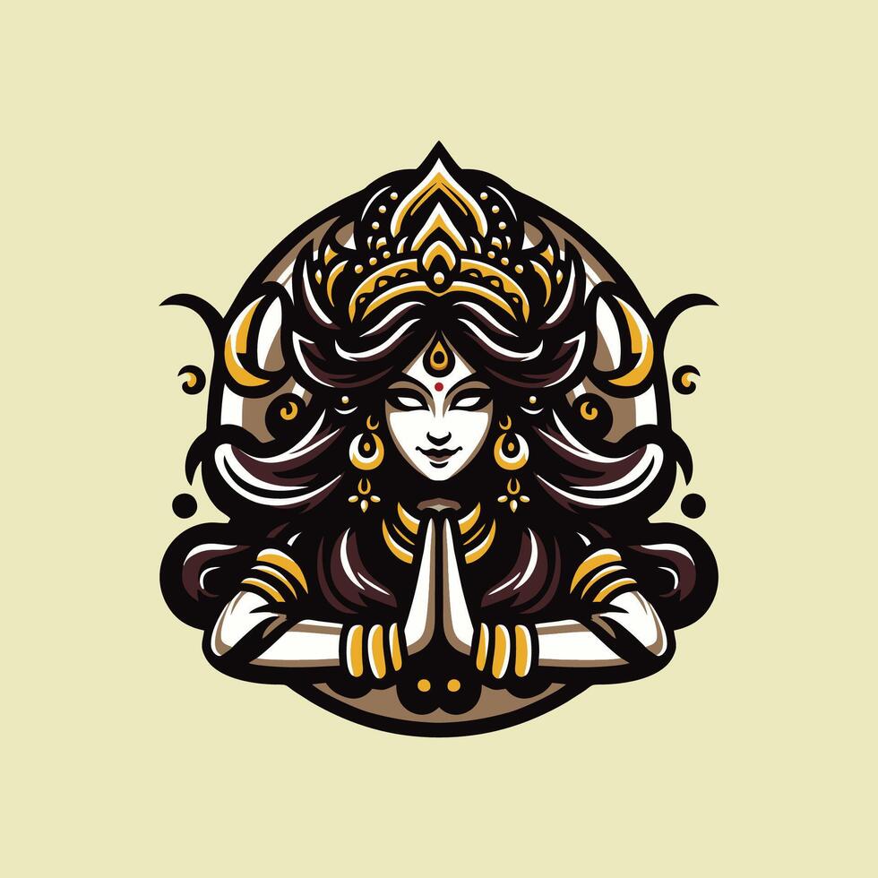 Goddess kali durga logo design mascot art illustration vector