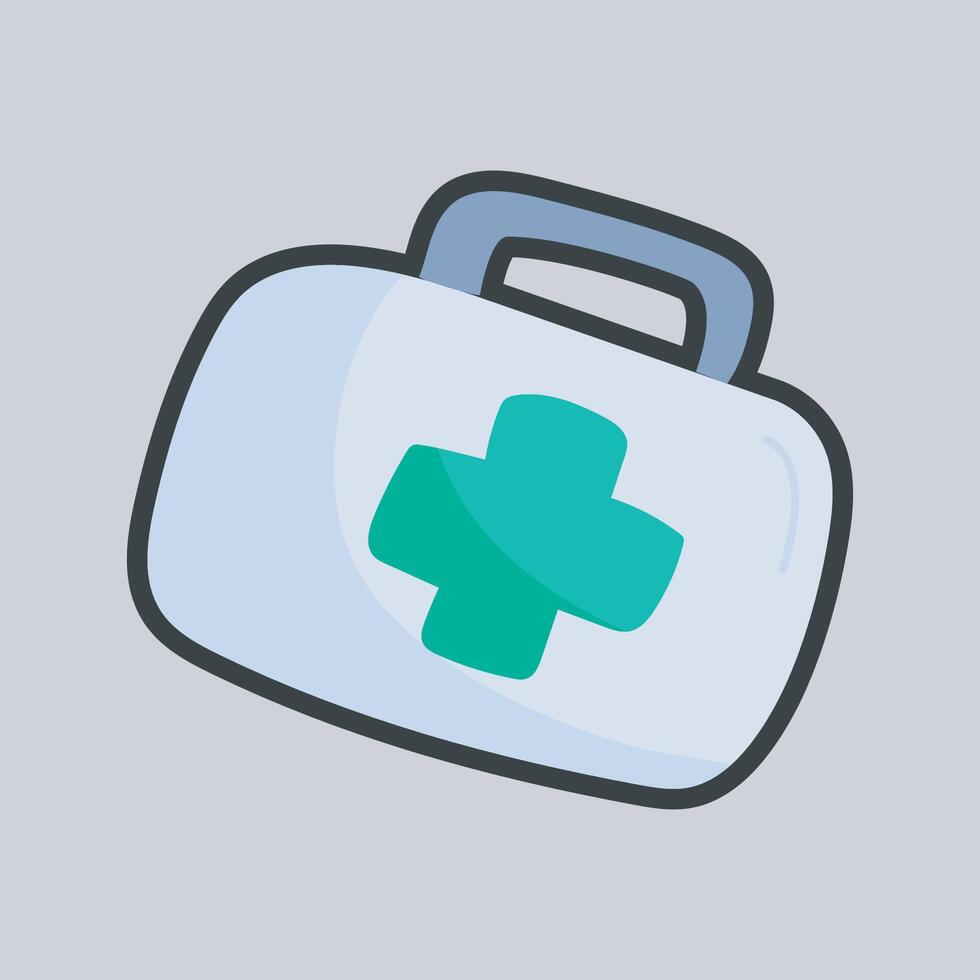first aid bag with outline flat design. vector