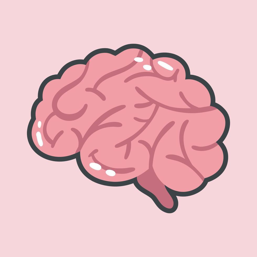 human brain in outline flat design. vector