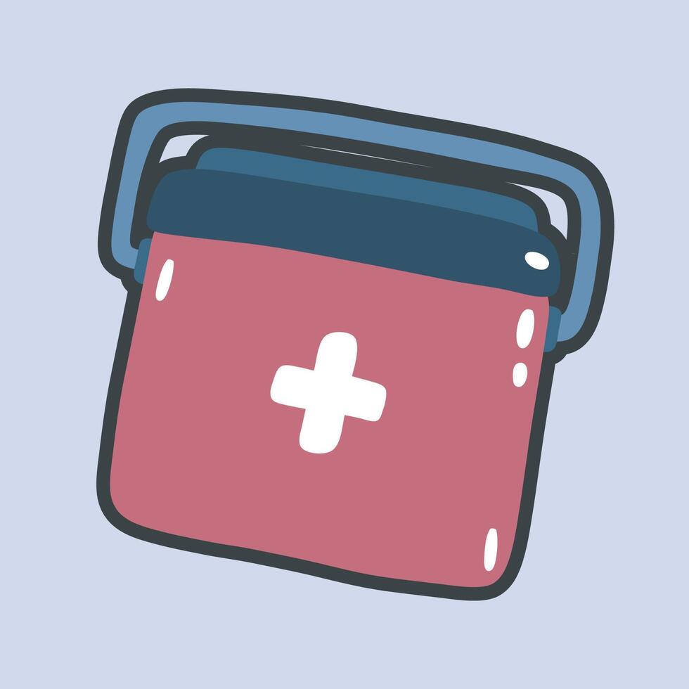 red medical bag with outline flat design. vector