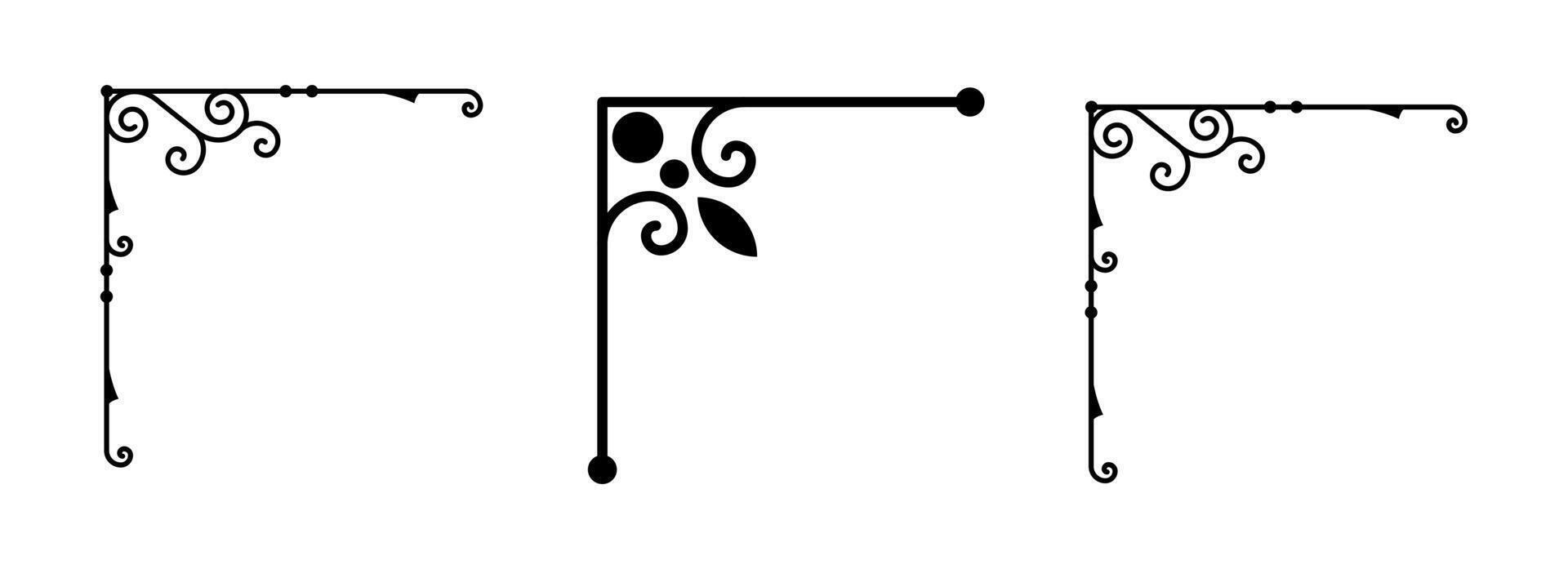 Calligraphic ornamental elements corner art on black colour vector