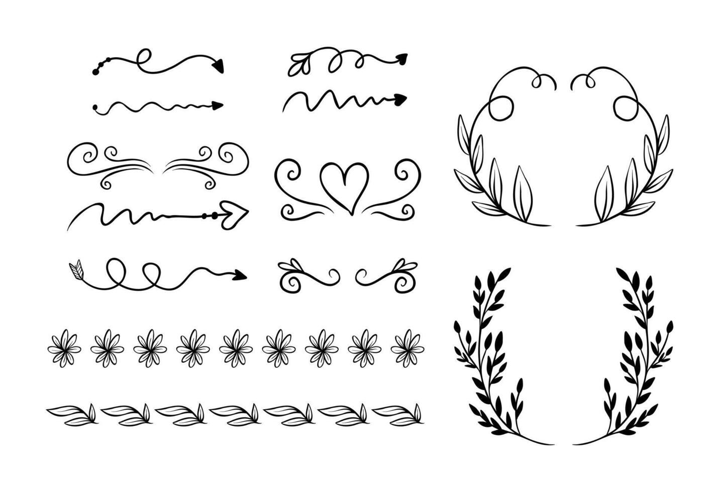 Hand drawn ornamental element set art on black colour vector