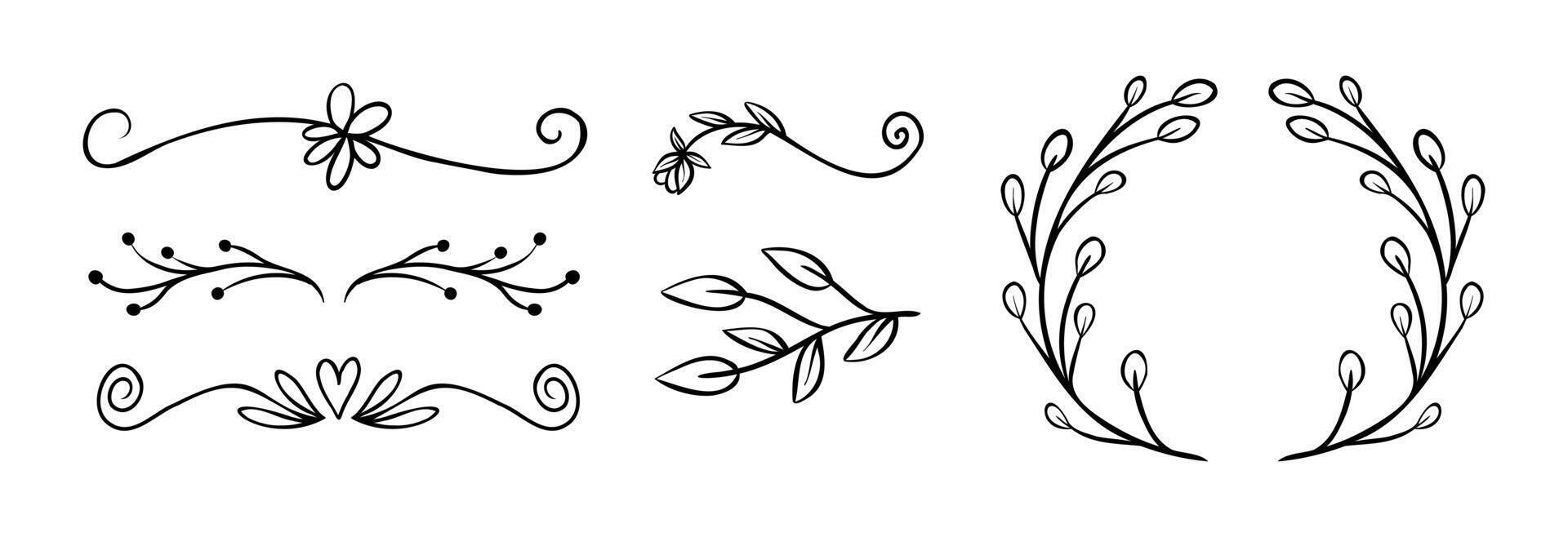 Hand drawn ornamental element set art on black and white colour vector