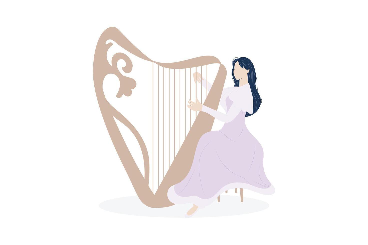 Beautiful Woman Playing Harp Music Tools Illustration vector