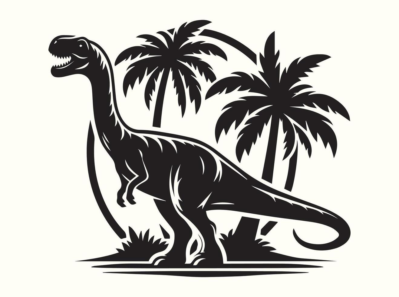 Iconic Dinosaur Silhouette Wall Art in Black for a Jurassic Theme Home Interior vector