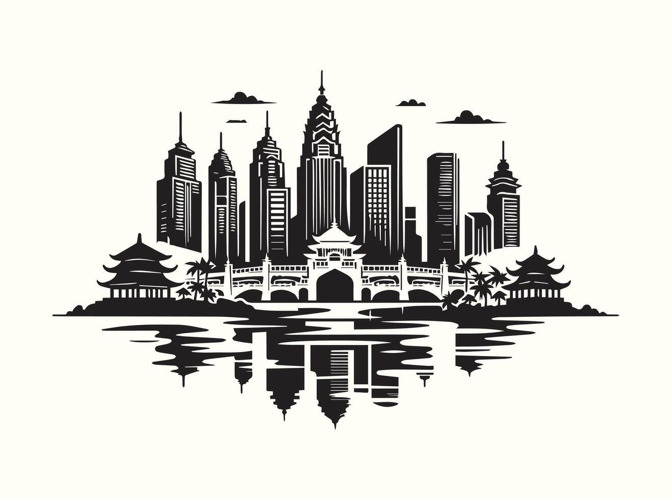 Urban Black City Skyline Silhouette Art for a Trendy and Chic Home Look vector