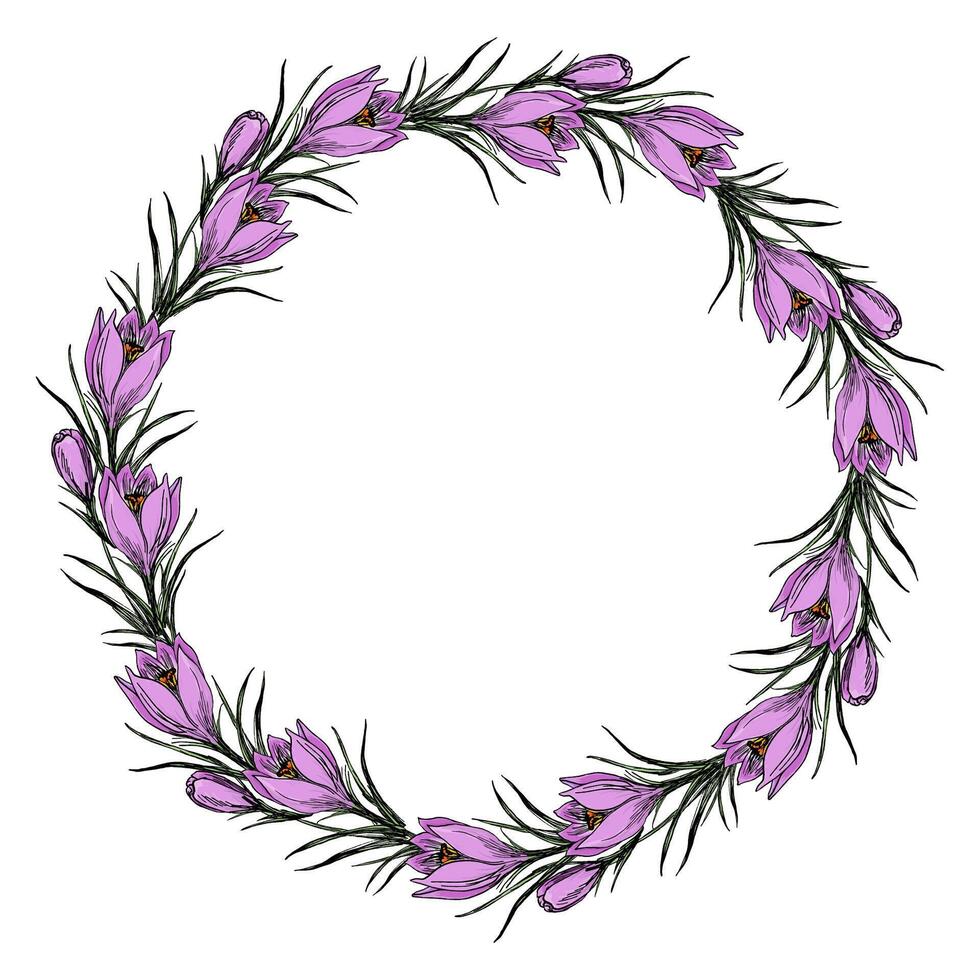 Hand Drawn Round Floral Colorful Wreath vector