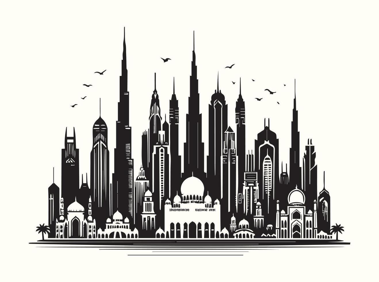 Black City Skyline Silhouette Designs Perfect for Modern Home and Office Decor vector