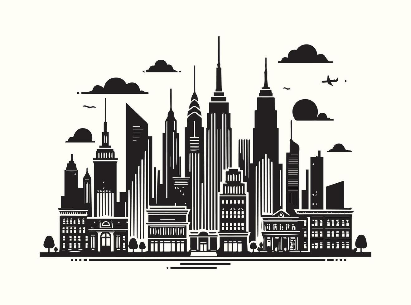 Modern Black City Skyline Silhouette Art to Elevate Your Urban Home Aesthetic vector