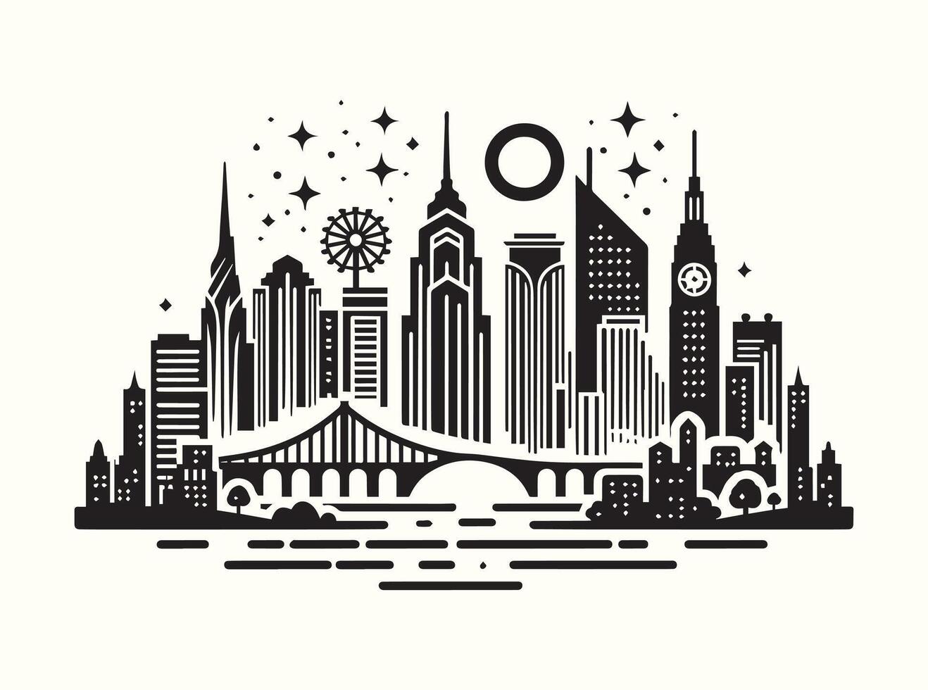 Black and White City Skyline Silhouette Wall Art for Elegant Home and Office Spaces vector