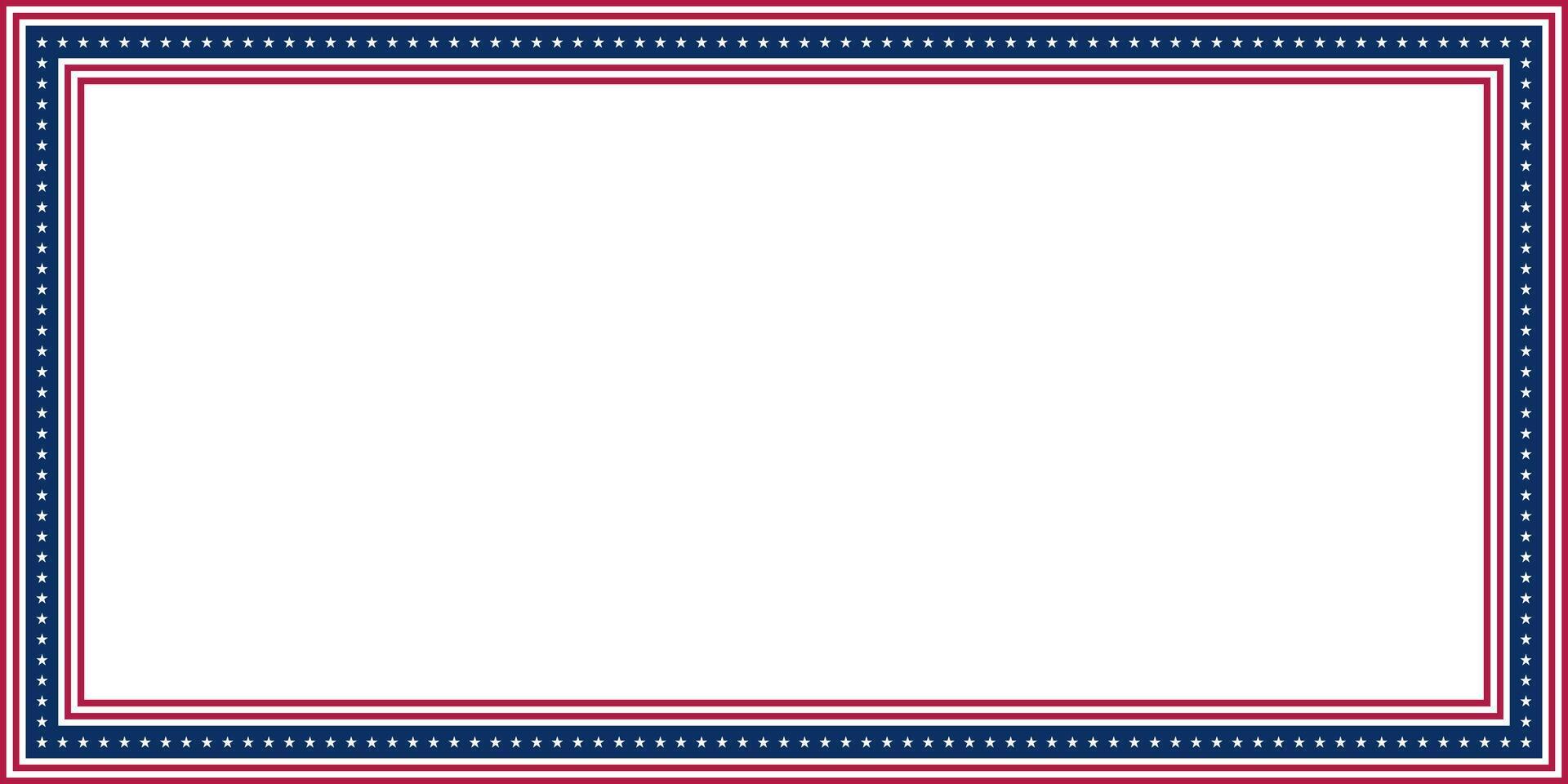 Blank rectangle frame with elements of the US flag, isolated on a transparent background. Abstract border for American national holidays. Copy space. illustration. vector