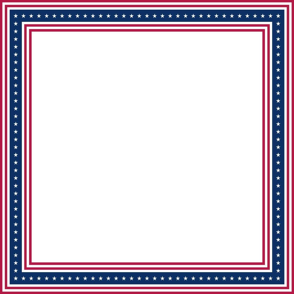 Empty square frame with elements of the US flag, isolated on a transparent background. Abstract photo frame for American national holidays. Place for text or photo. illustration. vector